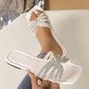 Neue Sommer Square Toe Strass Flache Slip-On Strand Sandalen Süßer Stil