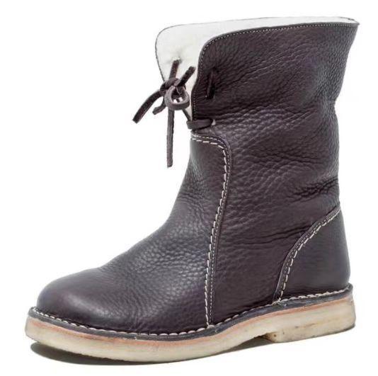 Flat Heeled Round Toe Casual Boots for Autumn and Winter Season, with Front Lace Up and Low Cut Solid Color, Women's Flat Bottom,Winter Snow Boots