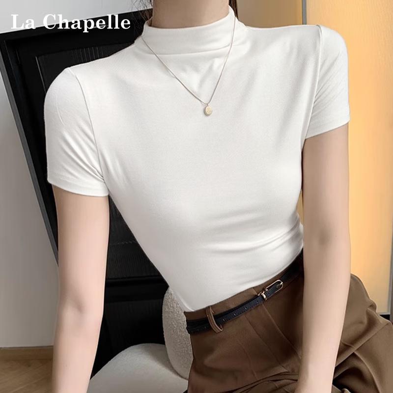 La Chapelle Women's Slim Fit Semi-High Collar Short Sleeve T-Shirt