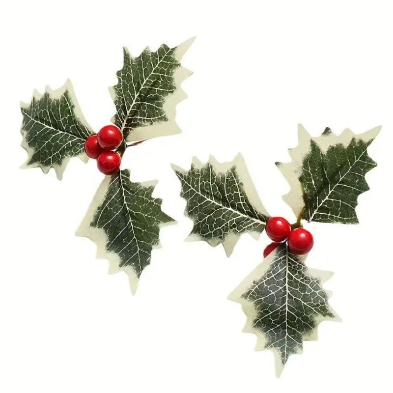 

10pcs Artificial Holly Berries With Green Leaves DIY Christmas Wreath Wedding Flower Gifts Xmas New Year Festival Decorations 10pcs червоний