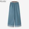 ZANZEA Women Casual Elastic Waist Loose Splice Cropped Pants