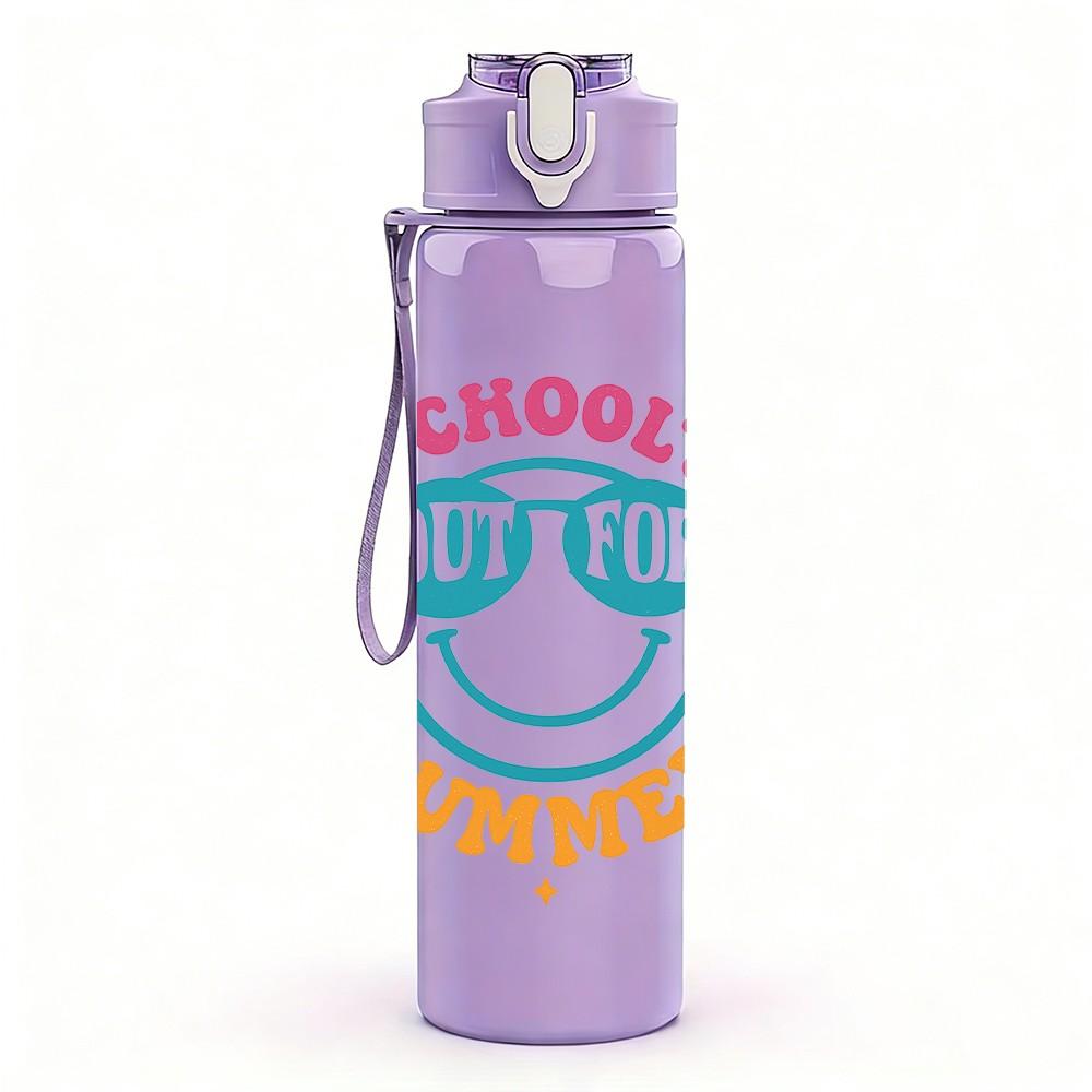1PC School's Out For Summer Badge 750ml Color Plastic Sports Water Bottle Leakproof Flip Straw Lid Suitable for Sports Office Home Use
