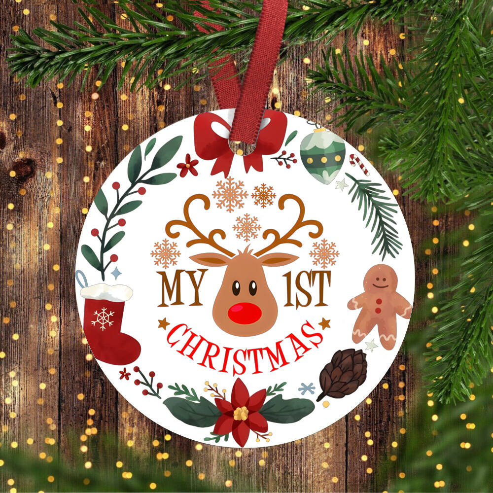 İlk Noel Aile Noel Yuvarlak Süsler El Yapımı Kış Geyikleri Ağaç Oda Kapı Askısı Kolye Süsleme