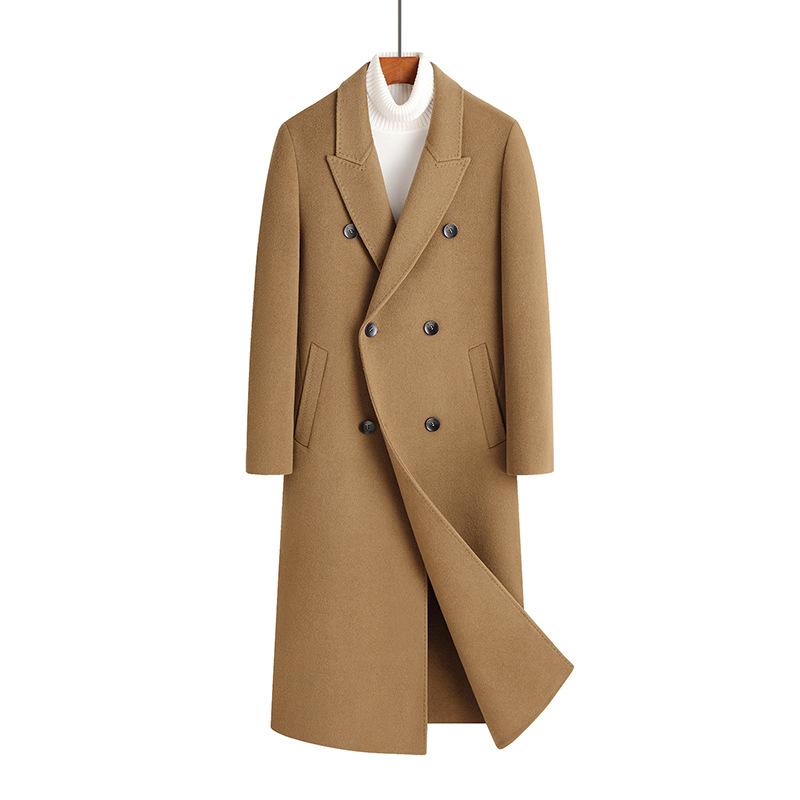 Trench pentru bărbați, toamnă și iarnă, realizat manual, pe două fețe, din lână, la tendința de moda pentru tineret.