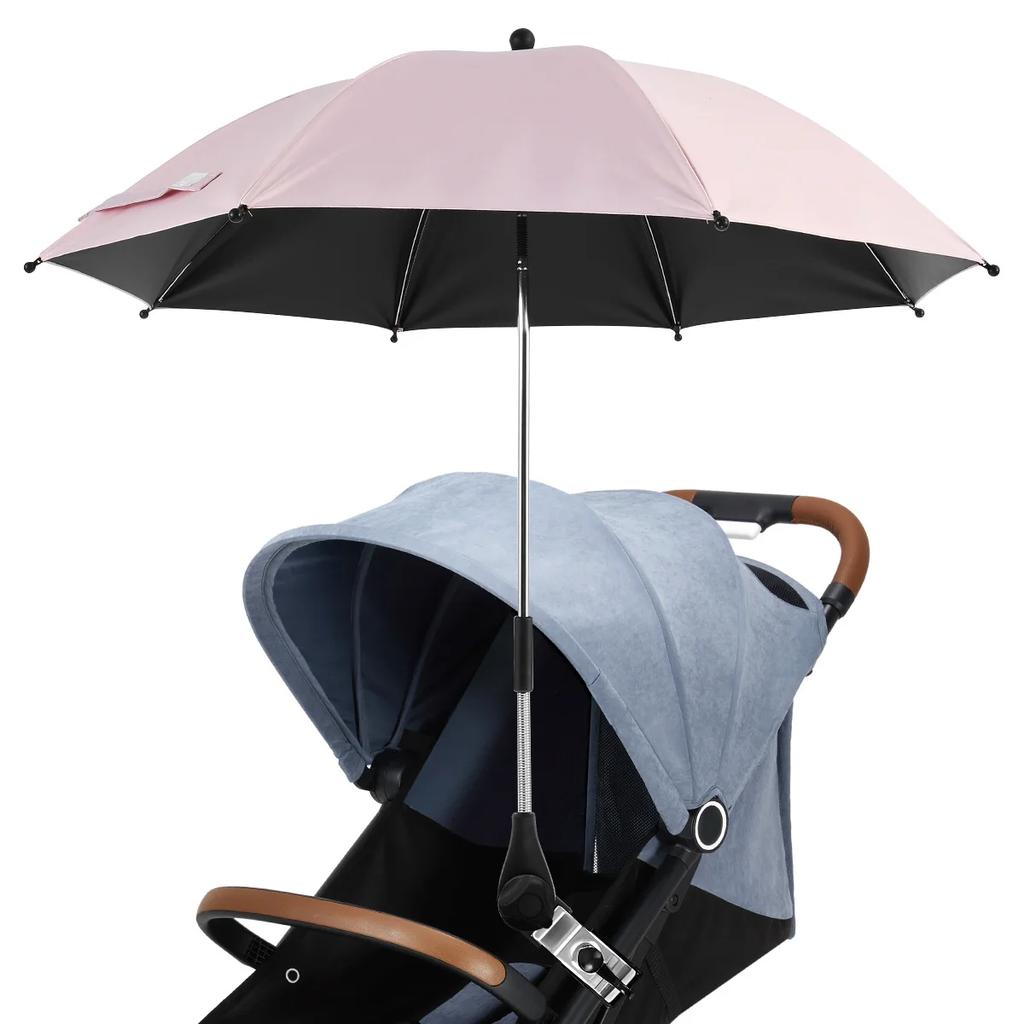 Beach Chair Umbrella UV Protection Baby Stroller Umbrella 360° Adjustable Chair Sunshade with Clamp Sun Rainproof and Windproof