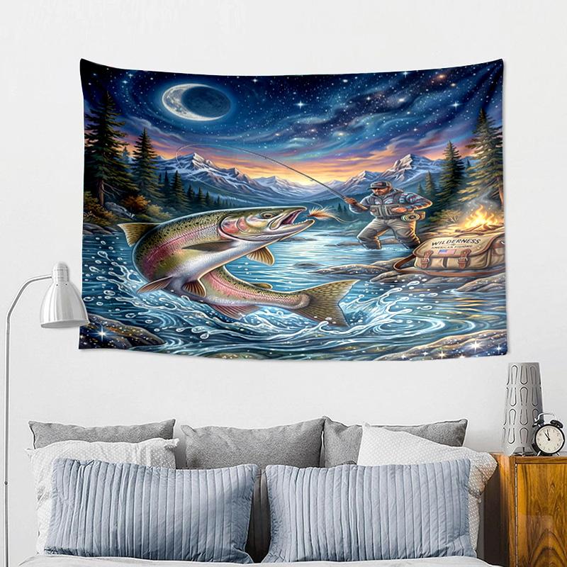 Salmon Amidst Nature Tapestry, Unique Design Tapestry, Wall Decor for Bedroom,Livingroom, Playroom,Heartwarming Fan Holiday Gifts