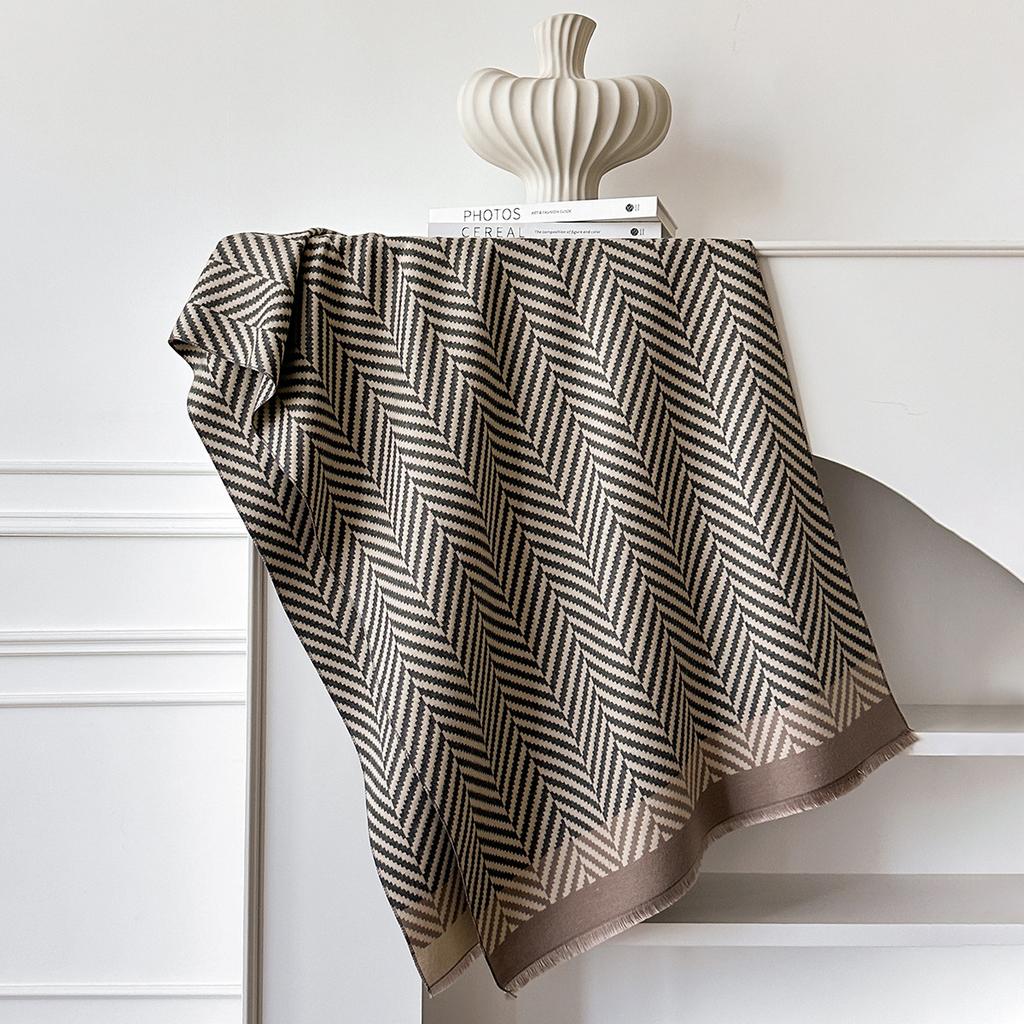 Striped Imitation Cashmere Spring And Autumn Thin Scarf Women'S Gold Thread Light Luxury Versatile Shawl Air Conditioner Blanket Light Luxury Simple