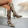 Fashion Sexy Leopard Print High Heels Long Boots for Women Pointed Toe Stiletto Heeled Knee High Boots Woman Autumn Fashion Botas Mujer