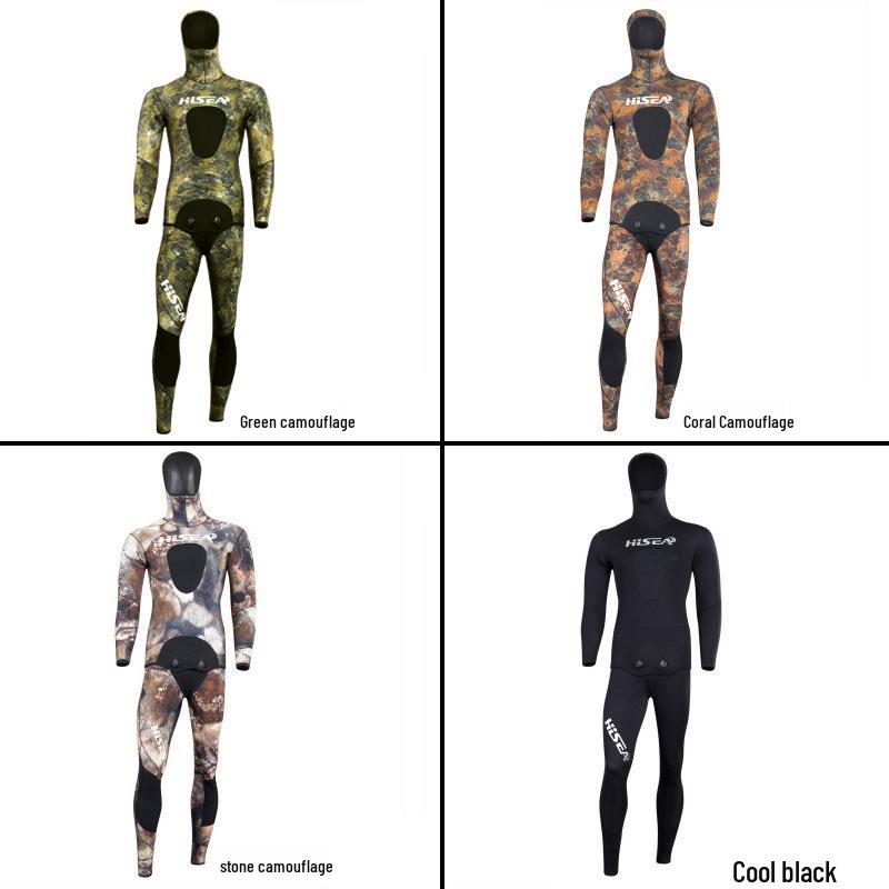 Tuta Due Pezzi da Immersione e Caccia con Cappuccio Camouflage da 3,5 mm