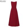 ZANZEA Women Casual Square Neck Sleeveless Ruffles Long Dress