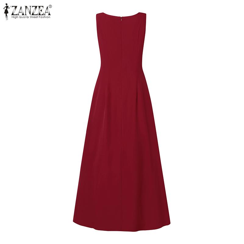 ZANZEA Women Casual Square Neck Sleeveless Ruffles Long Dress