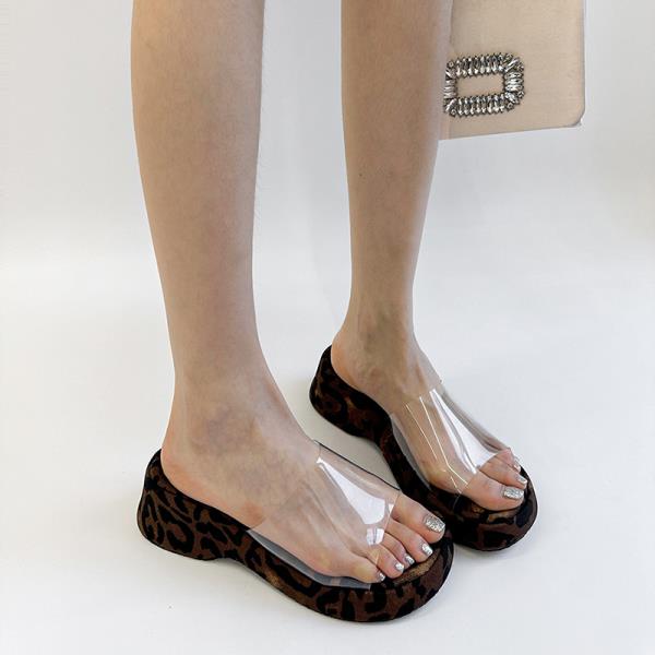 Fashion Leopard Shoes Womens Slippers Outdoor Transparent Heel Slides Pantofle Platform Rubber Flip Flops Shale Female Beach 2025 Hawaii