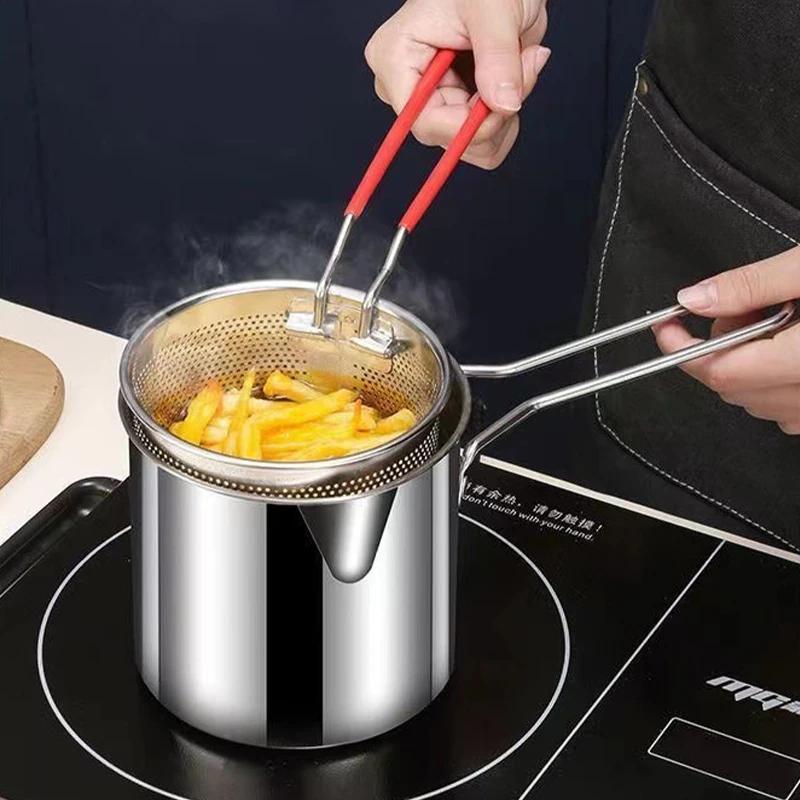 Stainless Steel Mini Fryer Pot Deep Pan Olecranon Type Diversion Port Pot Frying Pans Multifunctional Kitchen Fries Cooking Tool