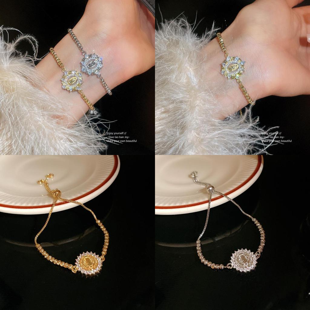 Geometrischer Zirkon Runder Anhänger Vintage Verstellbares Armband Für Frauen Geschenkideen