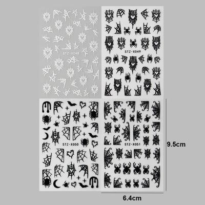 Adesivos de Unhas Artísticas de Halloween Coração Teias de Aranha Desenhos Morcego Lua Estrela Sliders Decalques Autoadesivos Para Manicure Festiva