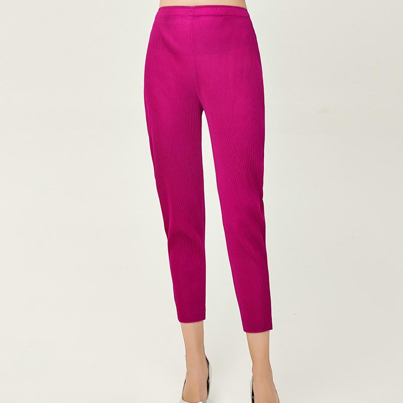 Women's Summer High Waist Vertical Stripe Pleated Cigarette Pants - Slimming Tapered Cropped Design