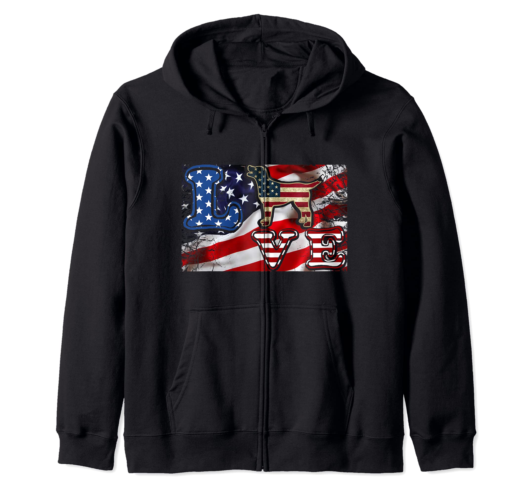 

DOG LOVE 4th of July USA American Flag Zip Hoodie чёрный