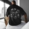 Men's Casual Cotton T-shirt, Unique Skull Print, Breathable Mesh Back, Crew Neck, Short Sleeves, Perfect for Outdoor Activities