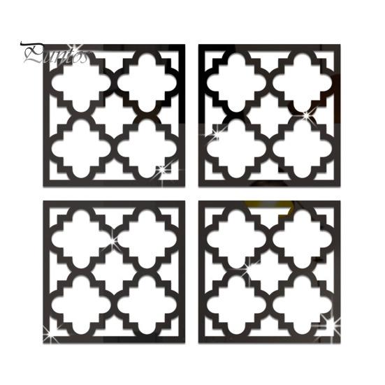 

4 шт./компл. Геометрическая наклейка на стену для зеркала, съемная, самоклеящаяся, для домашнего офиса, гостиной, спальни, кухни, шкафа, полая, декоративная наклейка 15x15cm чёрный