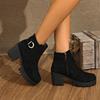 Large Size Square and Martin Boots for Women To Wear Autumn and Winter New Leopard Print Belt Buckle Casual Short Boots