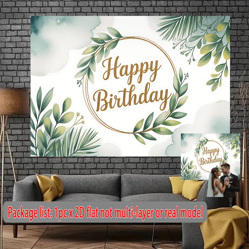 Party Backdrop Green Leaves Flat Card Event Backdrop Decoration Front Door Decor