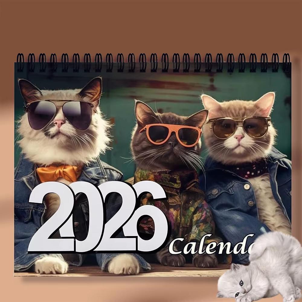 New 2026 Cat Calendar Funny Cats Design 12-Month Daily Weekly Monthly Planner Agenda Organizer Home Decor Hangable Wall Calendar