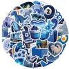 50Pcs Deep Blue Graffiti Stickers for Personalized Decoration, Guitar, Notebook, Luggage, DIY Waterproof Stickers