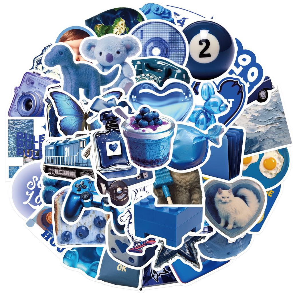50Pcs Deep Blue Graffiti Stickers for Personalized Decoration, Guitar, Notebook, Luggage, DIY Waterproof Stickers