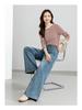 Yifei Women's Slim-Fit Long-Sleeve Striped Tencel Wool Top, 2026 Spring Collection