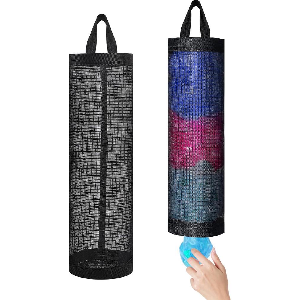 2 Pcs Plastic Bag Holder for Grocery Bags, Hanging Storage Bags Plastic Mesh Bags Dispenser Organizer Trash Bags Grocery Shopping Bag Holder for Home