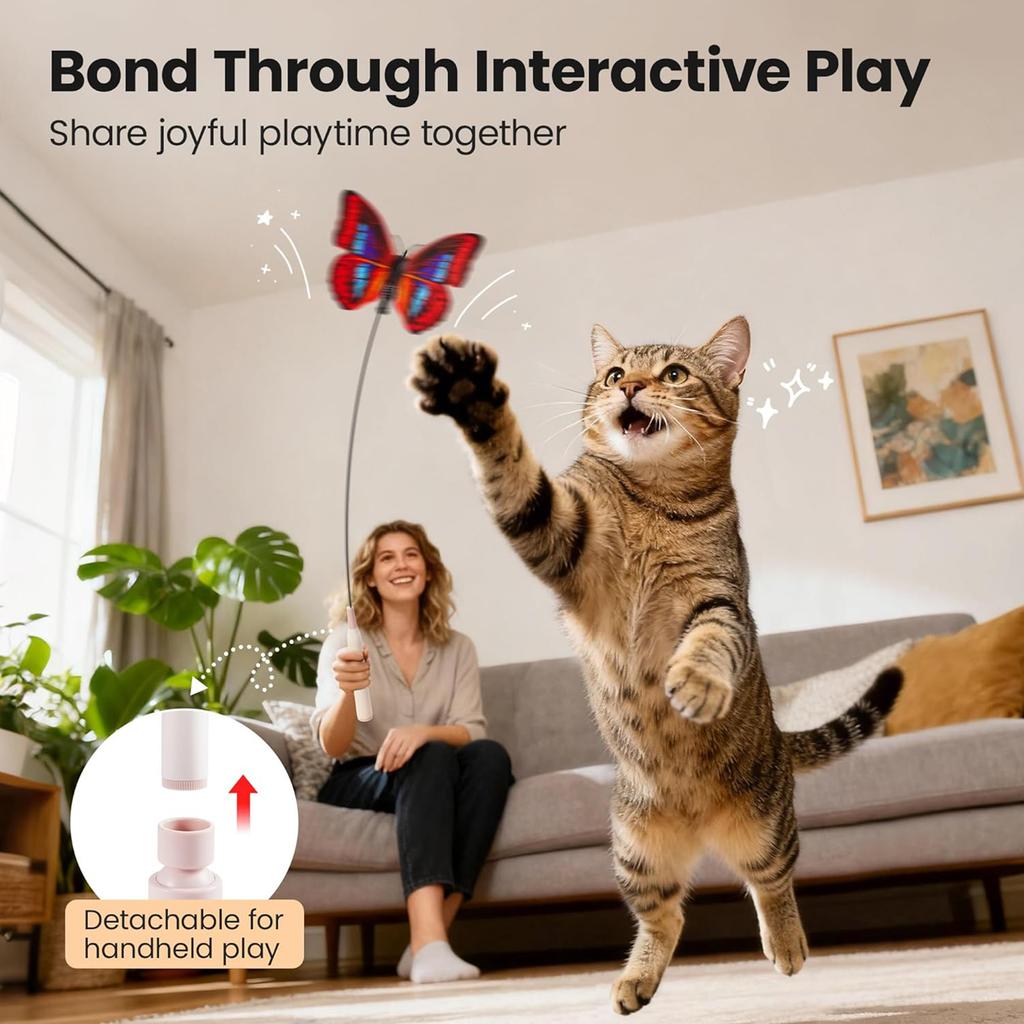 Interactive Cat Toy Butterfly Kitten Toy with Suction Cup Flutter Bug Cat Toys Automatic Cat Teaser Toys for Indoor Cats