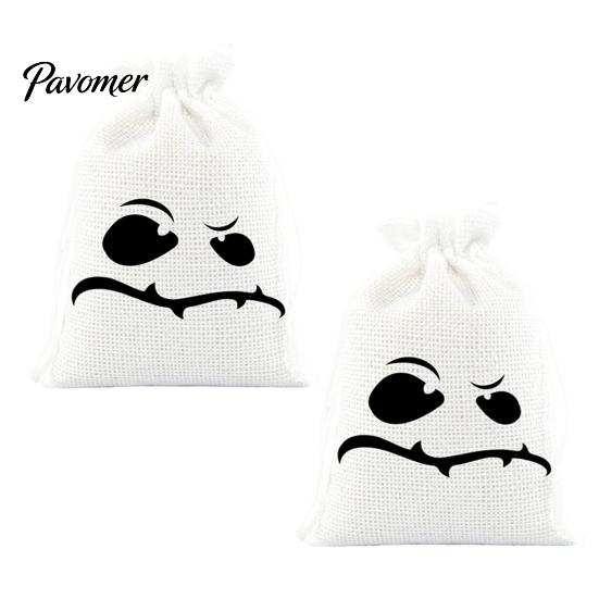 Drawstring Storage Sacks 2 Pcs Halloween Burlap Gift Bags with Drawstring, Trick or Treat Cute Holiday Candy Pouch, Reusable Goodies Bag for