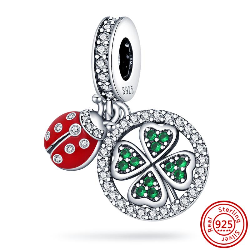 925 copper Bee Caterpillar Butterfly Dragonfly Ladybug Four Leaf Clover Lucky Charm Beads Fit Pantaro Bracelet Fine Zircon Gift