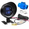 2 in 1 Round LED Water Temp Gauge & Voltmeter with 10mm 1/8 NPT Sensor 26mm-40mm Pipe for 12V/24V Car Truck Motorcycle