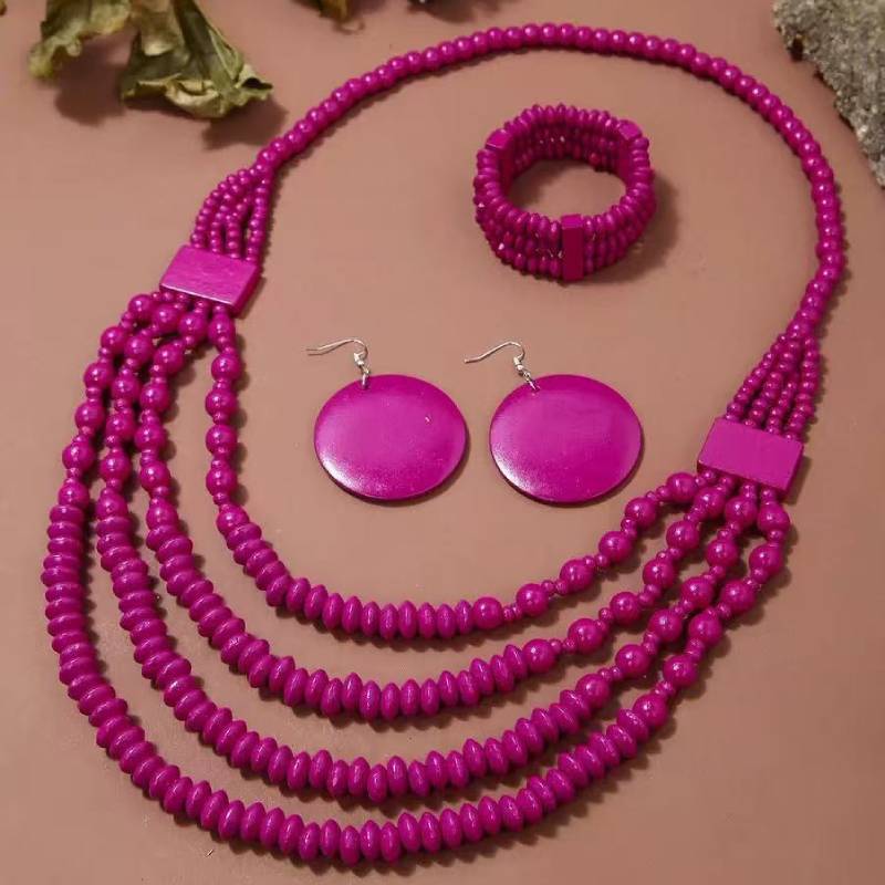 Collana multistrato in lega stile etnico bohémien con ciondolo in legno per donna