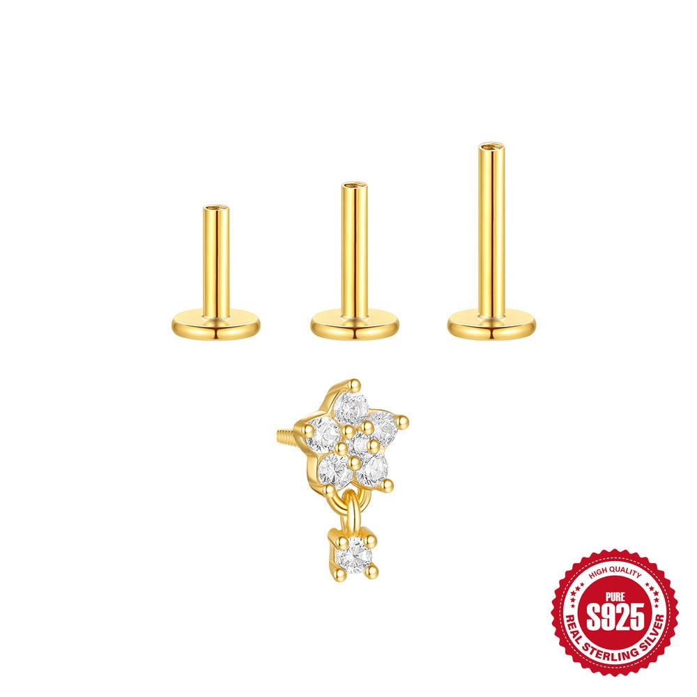 Cercei Piercing Cartilaj Spirală Lotus Diamant Argint Sterling S925 Purtare Zilnică Stâlp Multi-Mărime 5/6/8 Mm