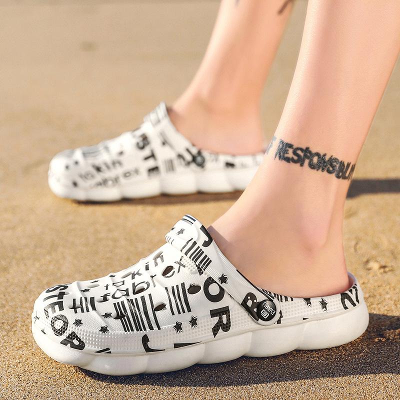 Couple hole shoes outdoor non-slip thick-soled men's beach shoes summer camouflage two wear soft-soled bag head slippers