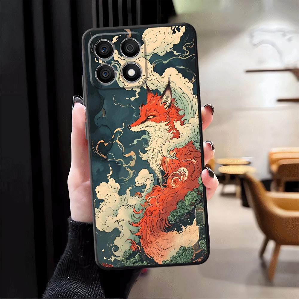 Retro Fox Cat Black Soft Phone Cover Case for Honor X9a X6 200 400 Lite X7 8X Magic5Lite X5b 70 90 X8