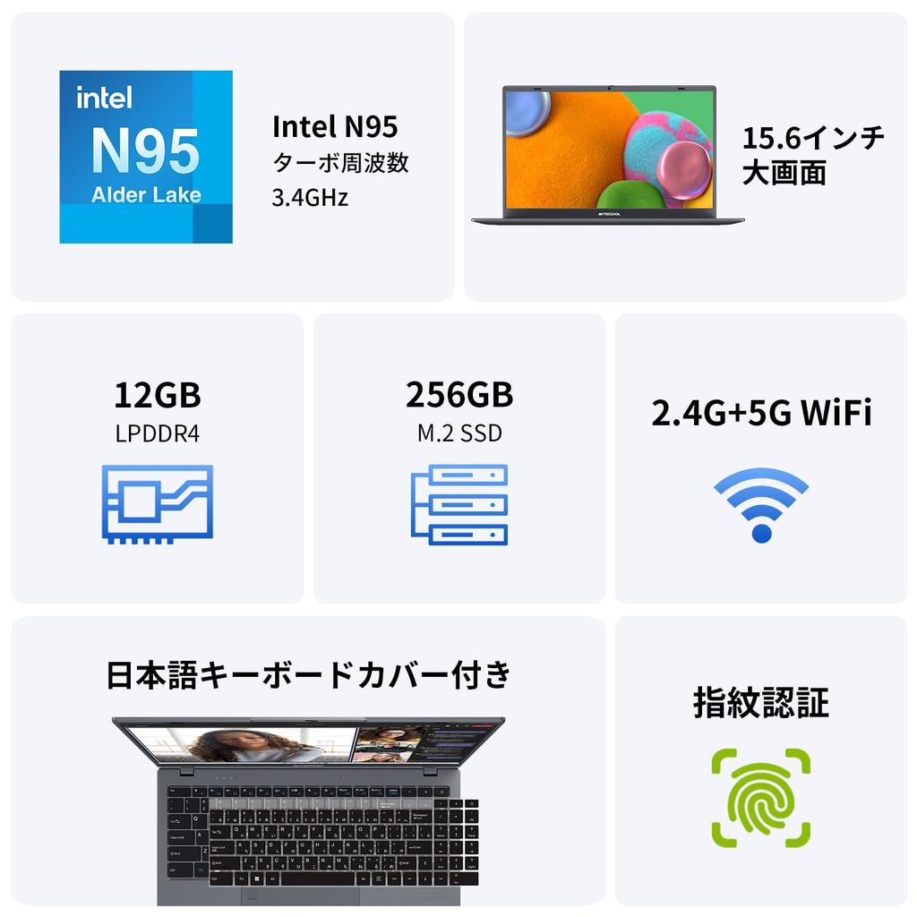 BiTECOOL N95 with Office 4C4T LPDDR5 12GB Memory 256GB Full Fingerprint USB and Lightweight and Slim Laptop Laptop, 15.6-inch, 2024, + SSD, HDMI, HD,