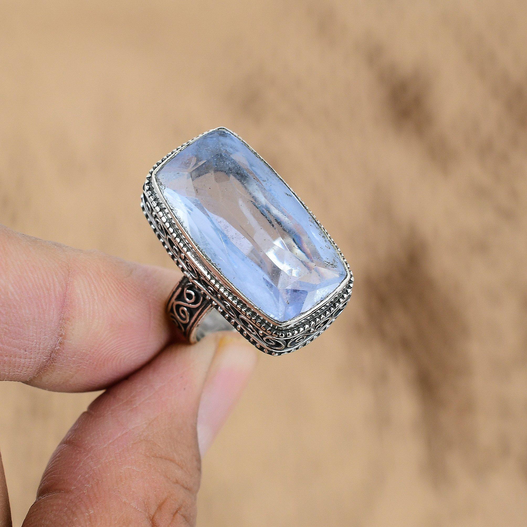 

Natural Tanzanite Quartz Sterling Silver Vintage Anniversary Promise Ring US 8.5 No