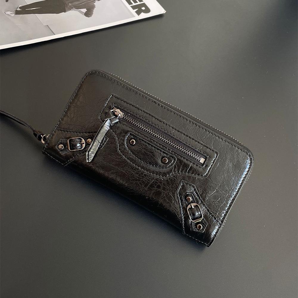 Retro Genuine Leather Women Wallets First Layer Of Cowhide Motorcycle Long Wallet Branded Style Rivets Phone Purse Studs Clutch Bag