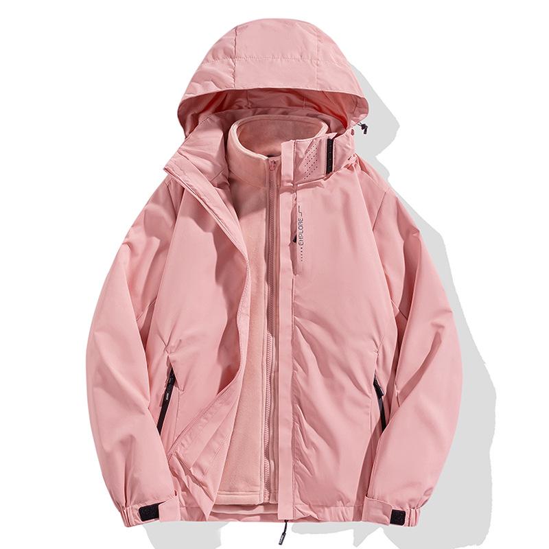 Unisex Silver Fox Fleece 3-in-1 Windbreaker, Detachable Two-Piece Velvet-Thickened Hiking Jacket for Couples