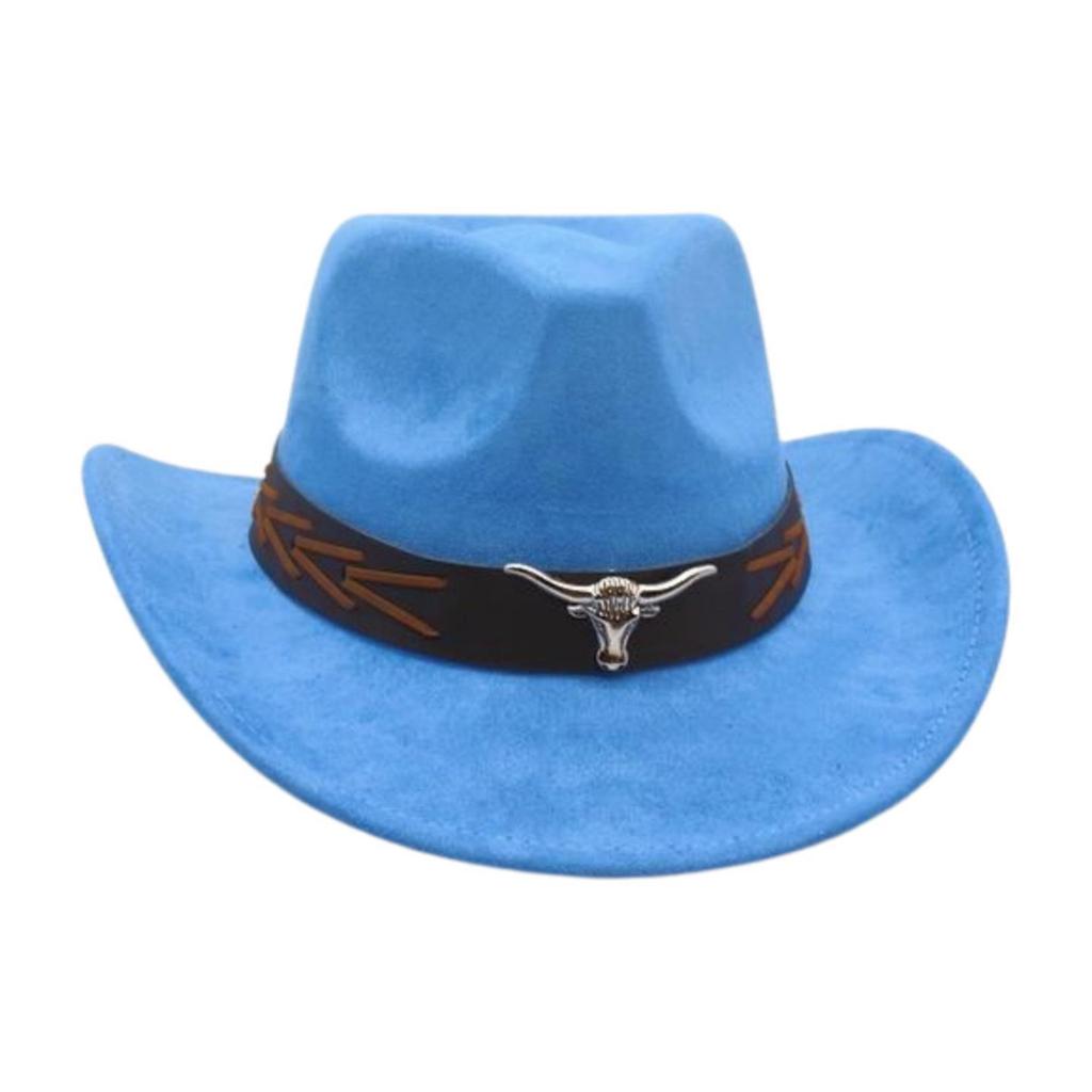 Ethnic Style Brown Cow Head Suede Top Hat Western Cowboy Hat Stage Jazz Hat