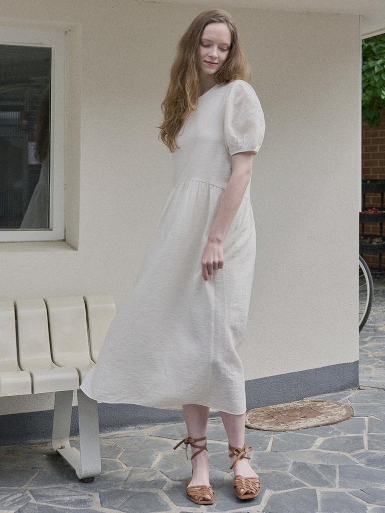 Avang Ribbon Puff Long Dress - Ivory