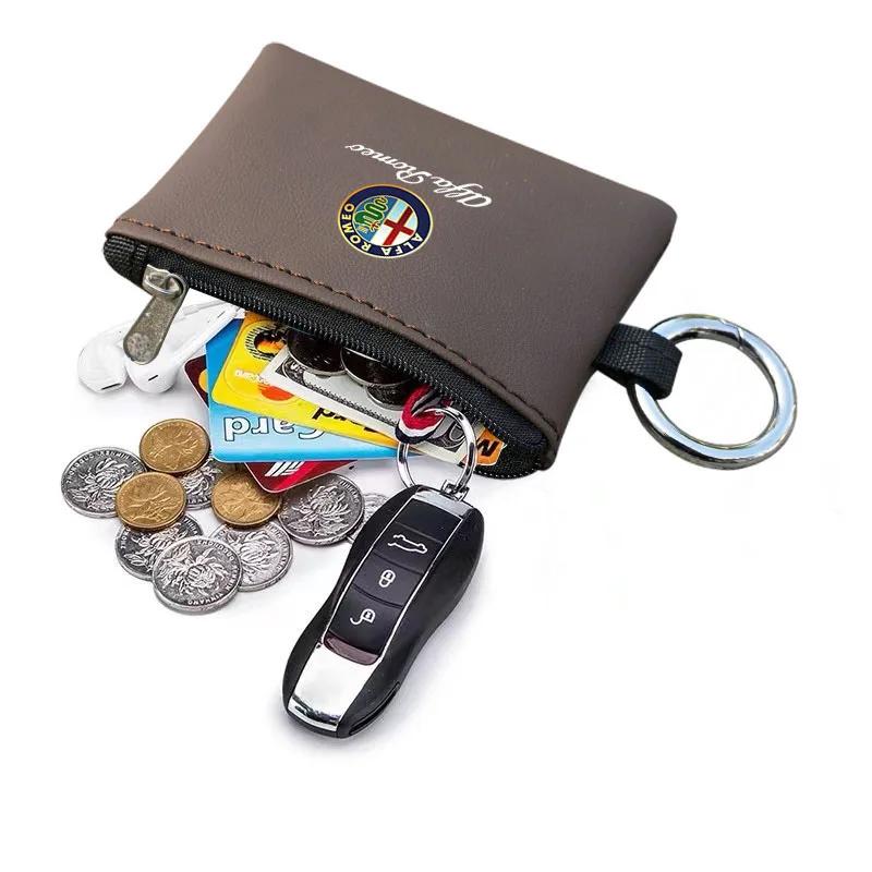 Car Stickers For Alfa Romeo Car Key Bag Leather Mini Coin Purse For Alfa Romeo 4C 159 Spider Giulia Giulietta 156 Tonale Mito 14