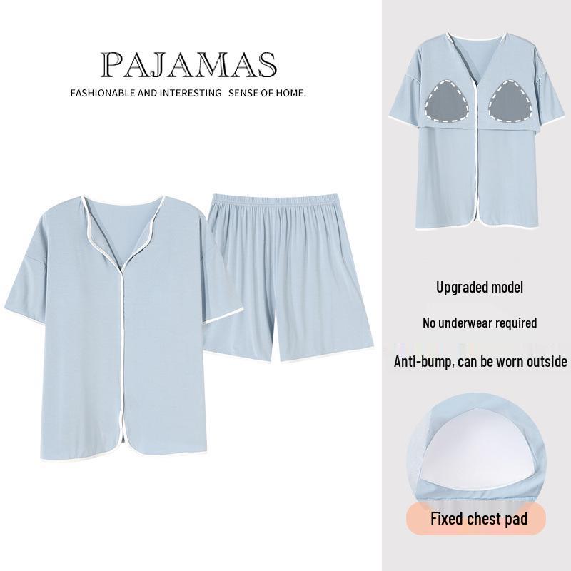 Pijama de Modal Refrigerante para Mujer con Sujetador Incorporado, Manga Corta, Amigable con la Piel, Color Sólido, Adecuado para Usar al Aire Libre