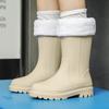 New medium tube rain shoes, women's non-slip water shoes, fashion water boots, thick-soled rain boots and velvet work rubber shoes