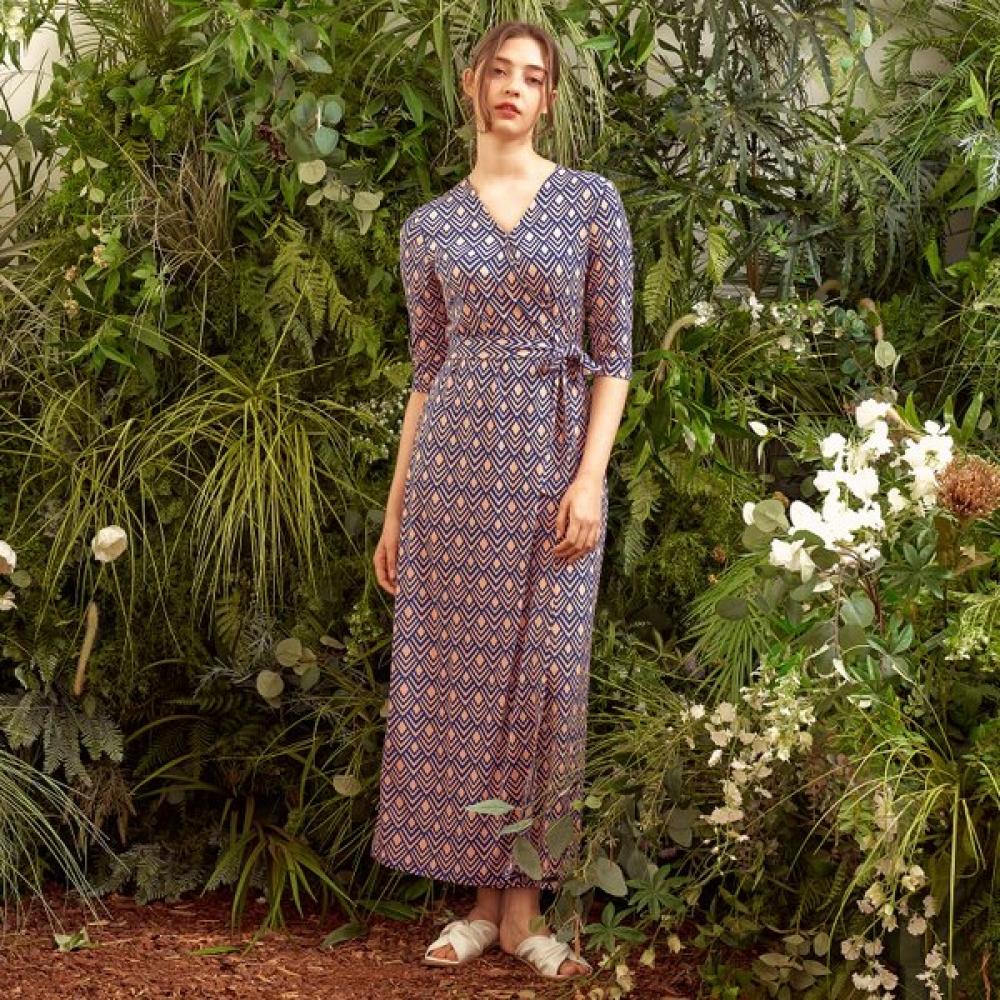 Lipbbam Creora Romona 3 4 Sleeve Long Wrap Dress Ldm10di01