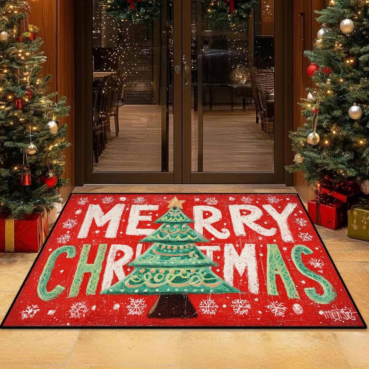 

Christmas Tree Pattern Door Mat Non-slip Entrance Door Mat for Bathroom Living Room Rugs Soft Red Green Room Decoration Carpet 40X60cm