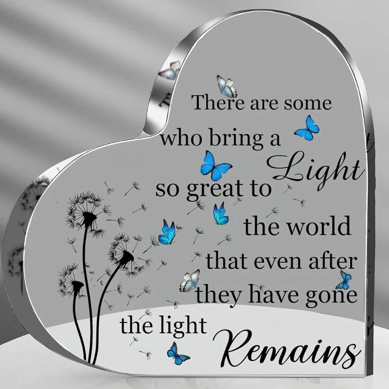 2D Flat Acrylic Heart Keepsake Sympathy Gifts Desktop Decoration Plaque, Home Decor Plaque Hanging Wall Art Decorative Garden Decoration for Room Door